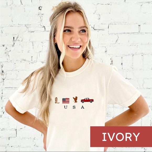Pink Lily Tops - Ivory USA cropped t-shirt